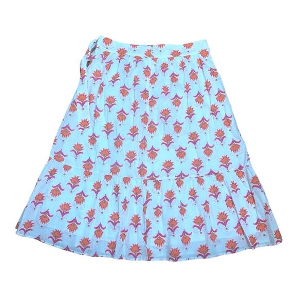 J Crew womens size 8 medium midi skirt faux wrap white orange pink pattern demur - Picture 1 of 11
